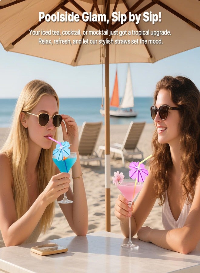 WELLFAR Fun Umbrella Drink Straws, Tropical Cocktail Straws with Mini Umbrella, Tiki & Hawaiian Party Decorations, Colorful Parasol Straw for Margarita, Pina Colada, Mojito, Summer Beverages. 50 PCS - Image 2